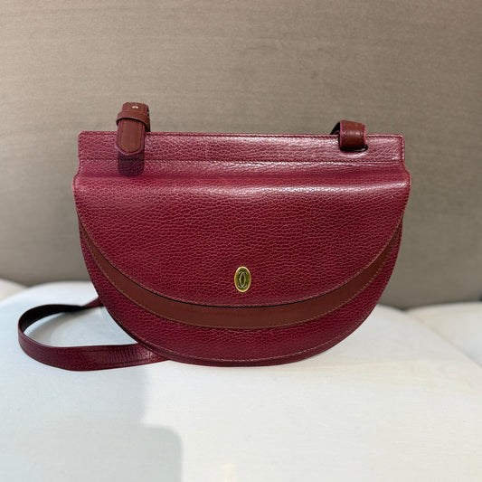 Cartier Vintage Must Line Bordeaux Half Moon Shoulder Bag