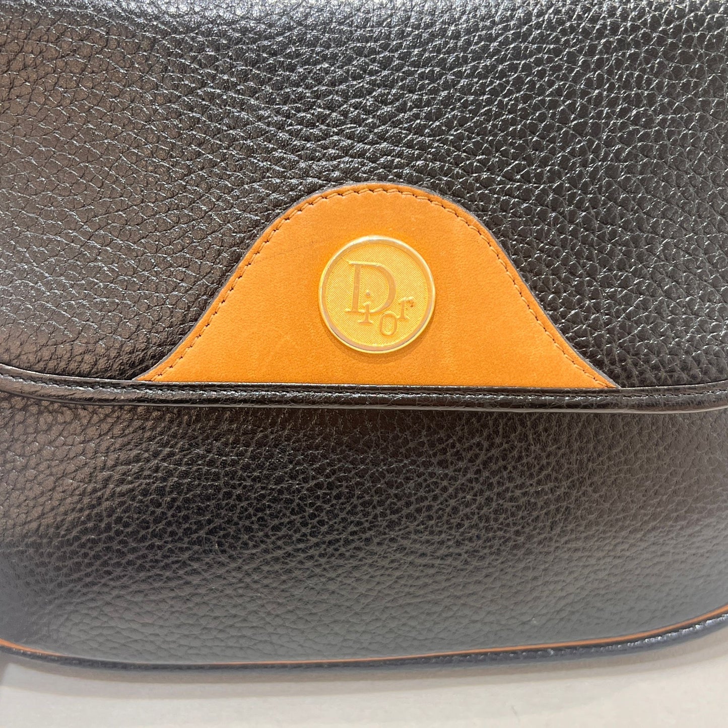 Christian Dior Vintage Black Grained Leather Logo Flap Shoulder Bag