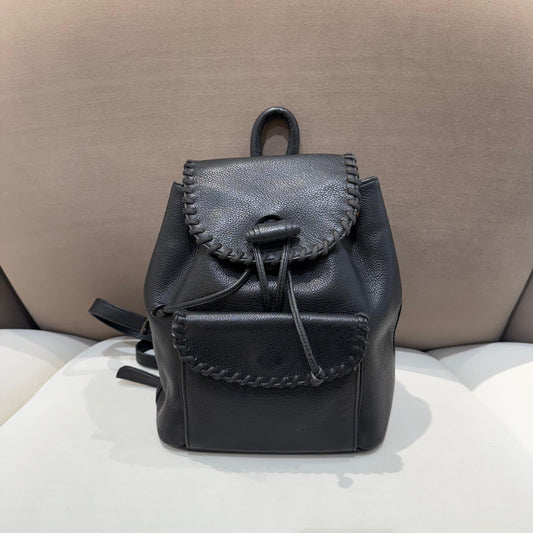 Yves Saint Laurent Vintage Black Leather Drawstring Backpack