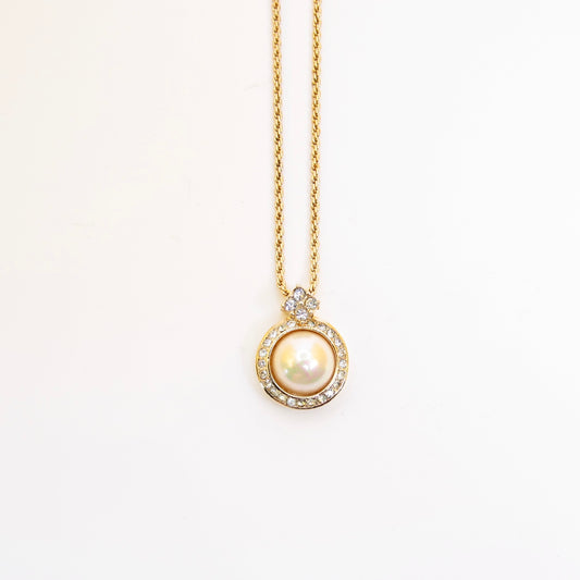 Christian Dior Vintage Pearl and Rhinestone Golden Necklace