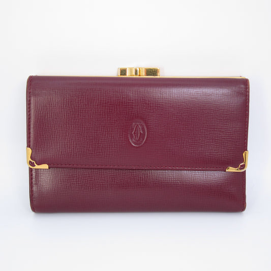 Cartier Vintage Must Line Burgundy Red Tri-Fold Wallet