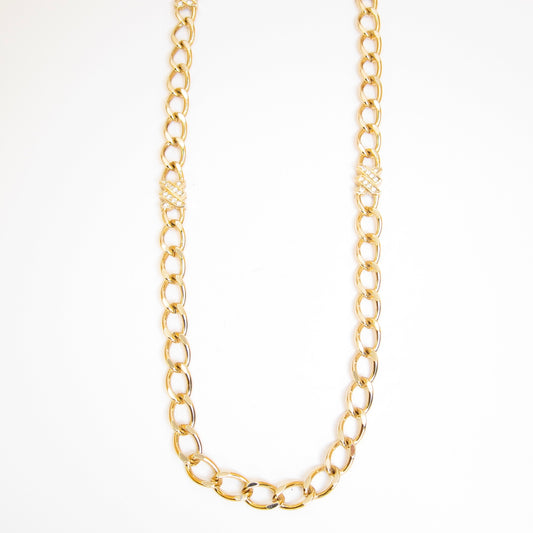 Christian Dior Vintage Stylish Chain Link and Rhinestone Golden Long Necklace