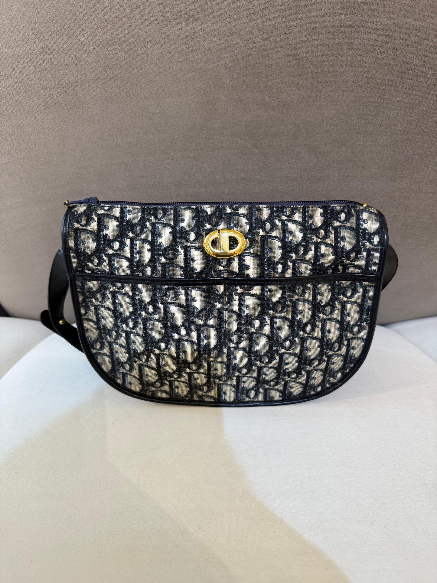 Christian Dior Vintage Trotter Monogram Navy Canvas Shoulder Bag