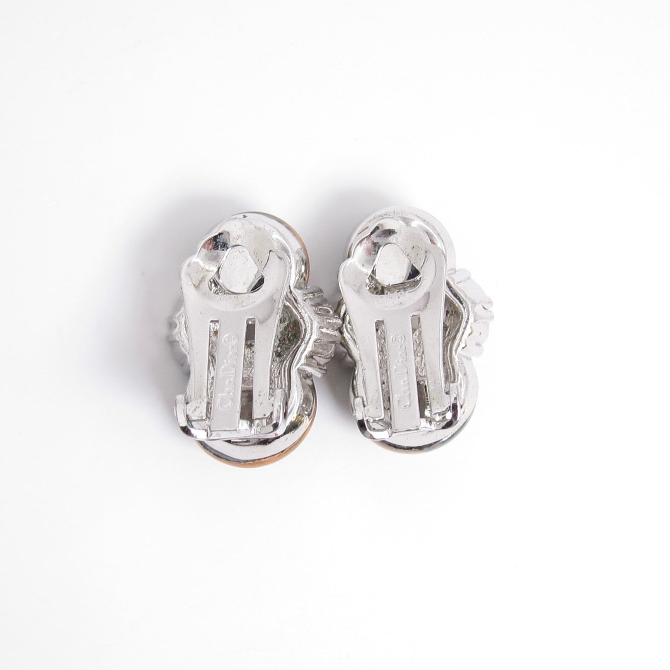 Christian Dior Vintage Grey Pearl and Rhinestone Silver Clip-on Earrings