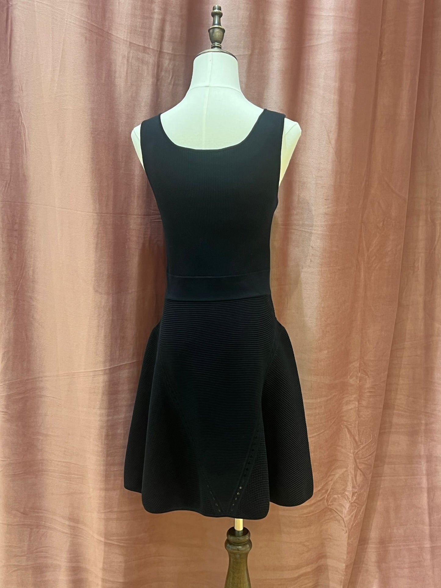 Chanel Vintage Black Sleeveless Knit Structured Flared Dress