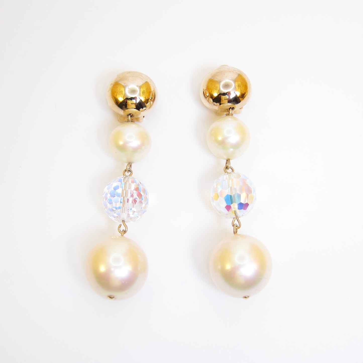 Christian Dior Vintage Pearl and Bead Dangling Golden Clip-on Earrings