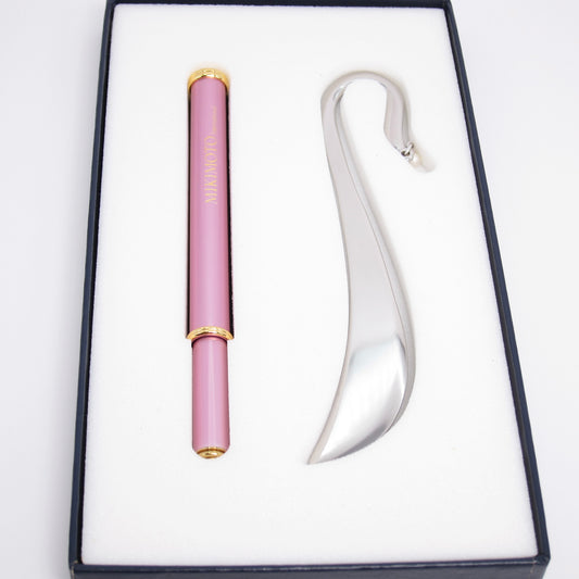 Mikimoto Vintage Pink Ballpoint Pen and Book Mark with Pearl Box Set