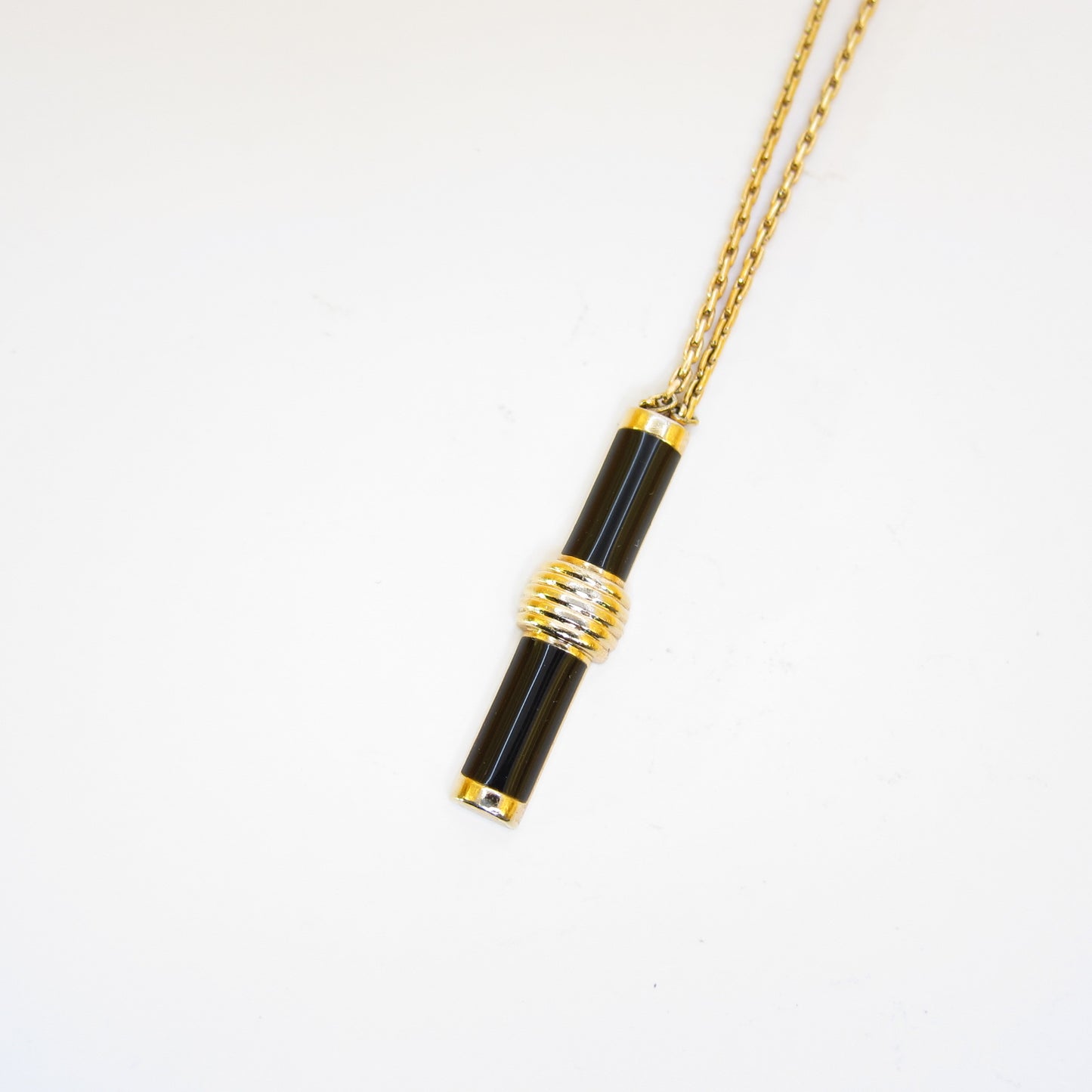 Christian Dior Vintage Black Enamelled Pendant Golden Necklace
