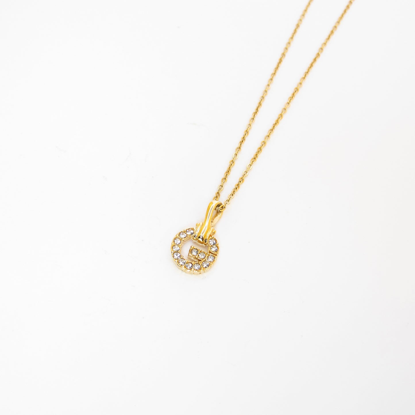 Givenchy Vintage G Logo with Rhinestone Golden Necklace