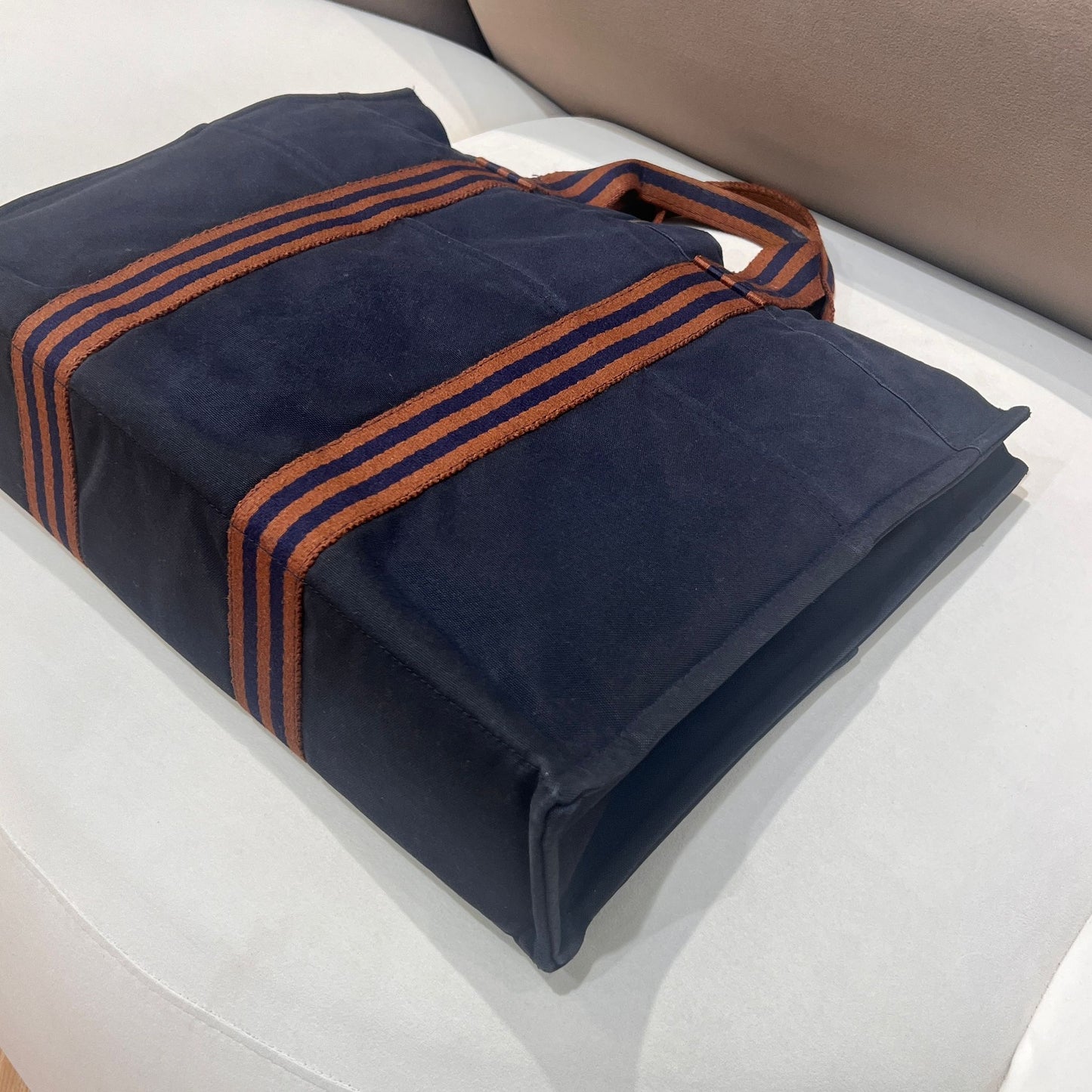 Hermès Vintage Fourre Tout Mm Navy Canvas Stripe Tote Bag