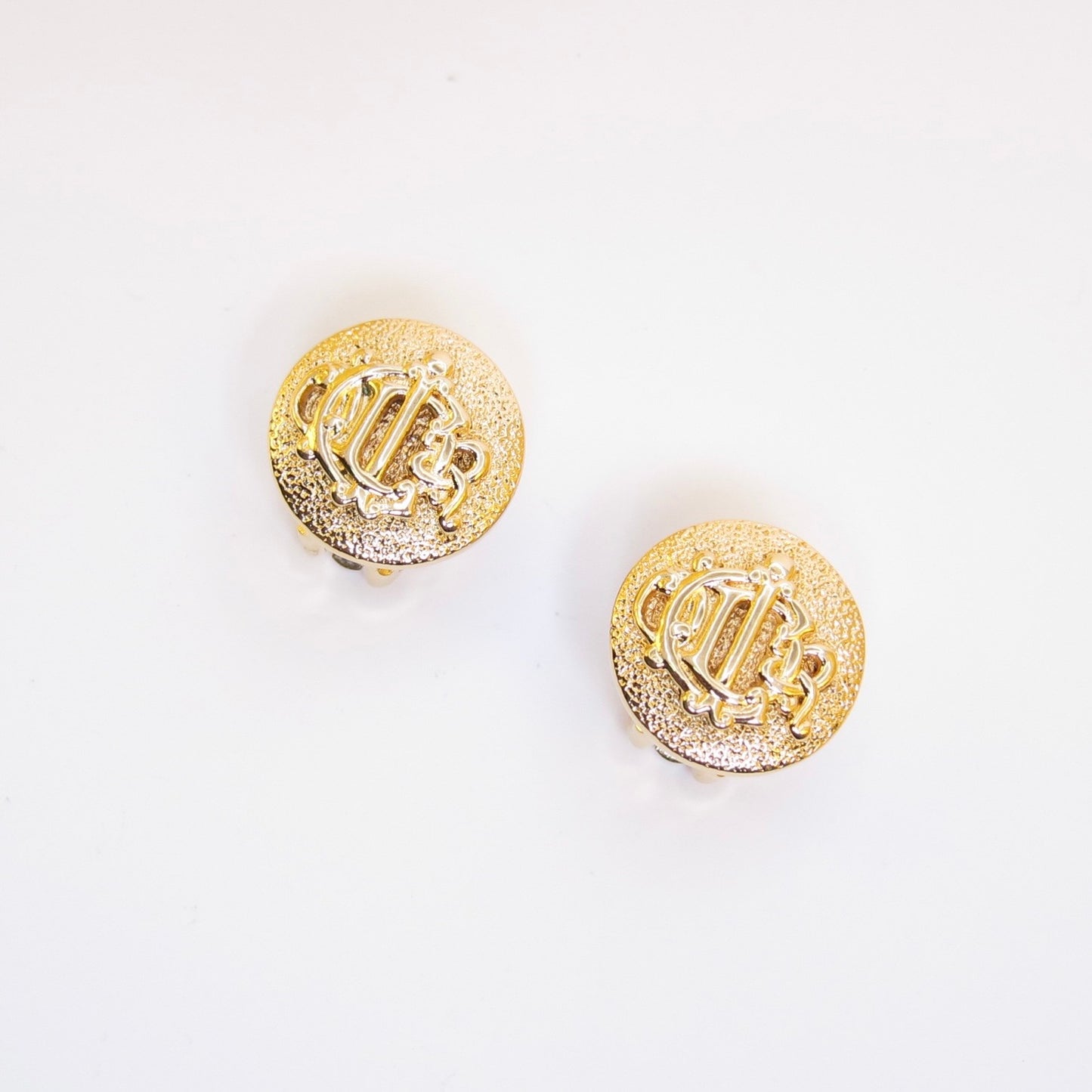 Christian Dior Vintage Dior Logo on Round Shaped Golden Clip-on Earrings