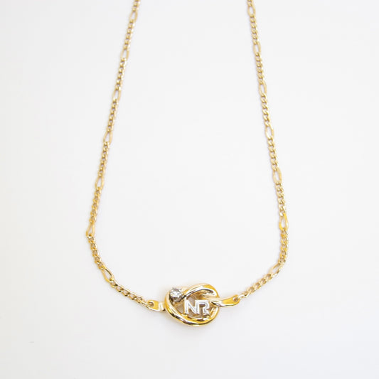 Nina Ricci Vintage NR Logo and Single Rhinestone Golden Necklace
