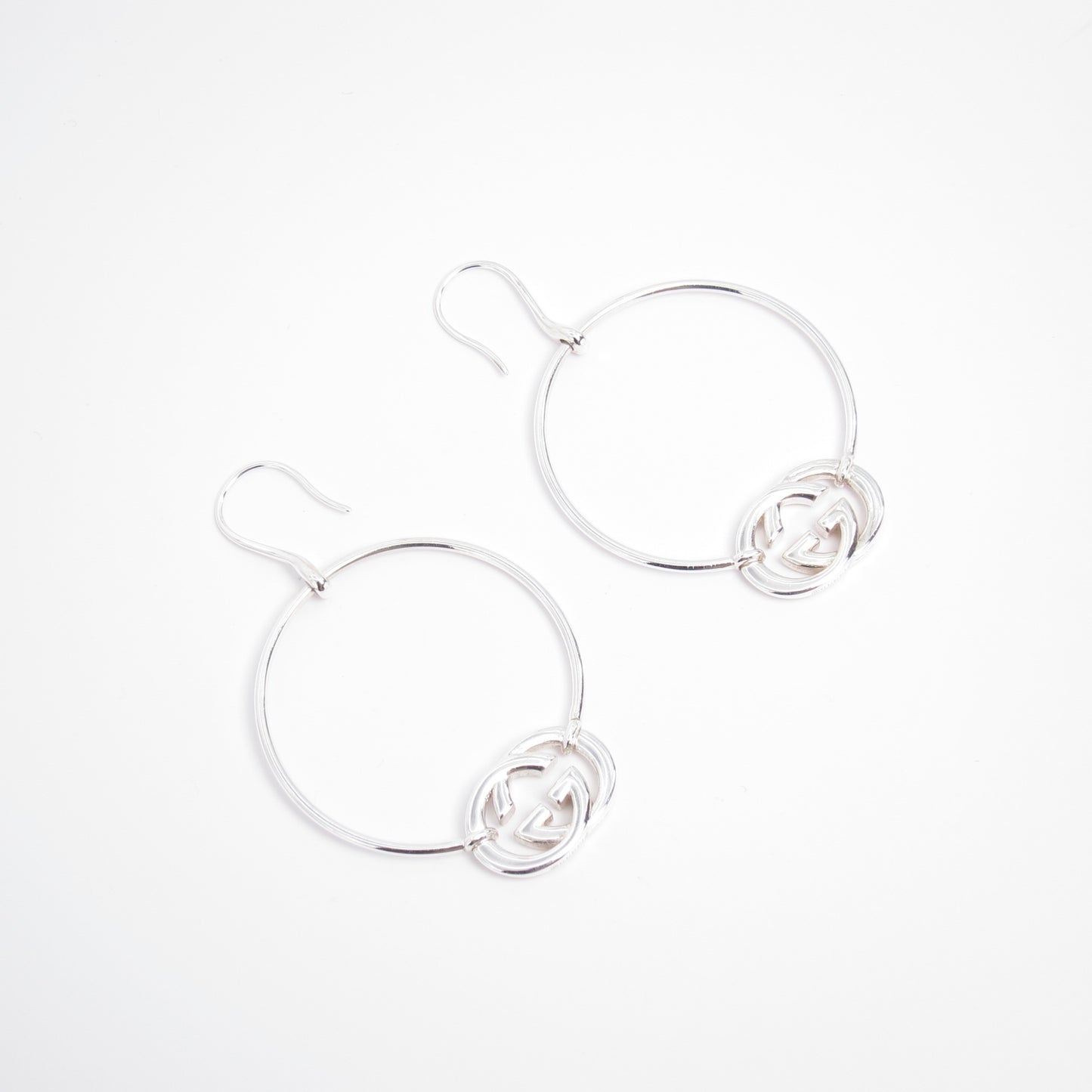 Gucci Vintage Britt Interlocking GG 925 Silver Hoop Earrings