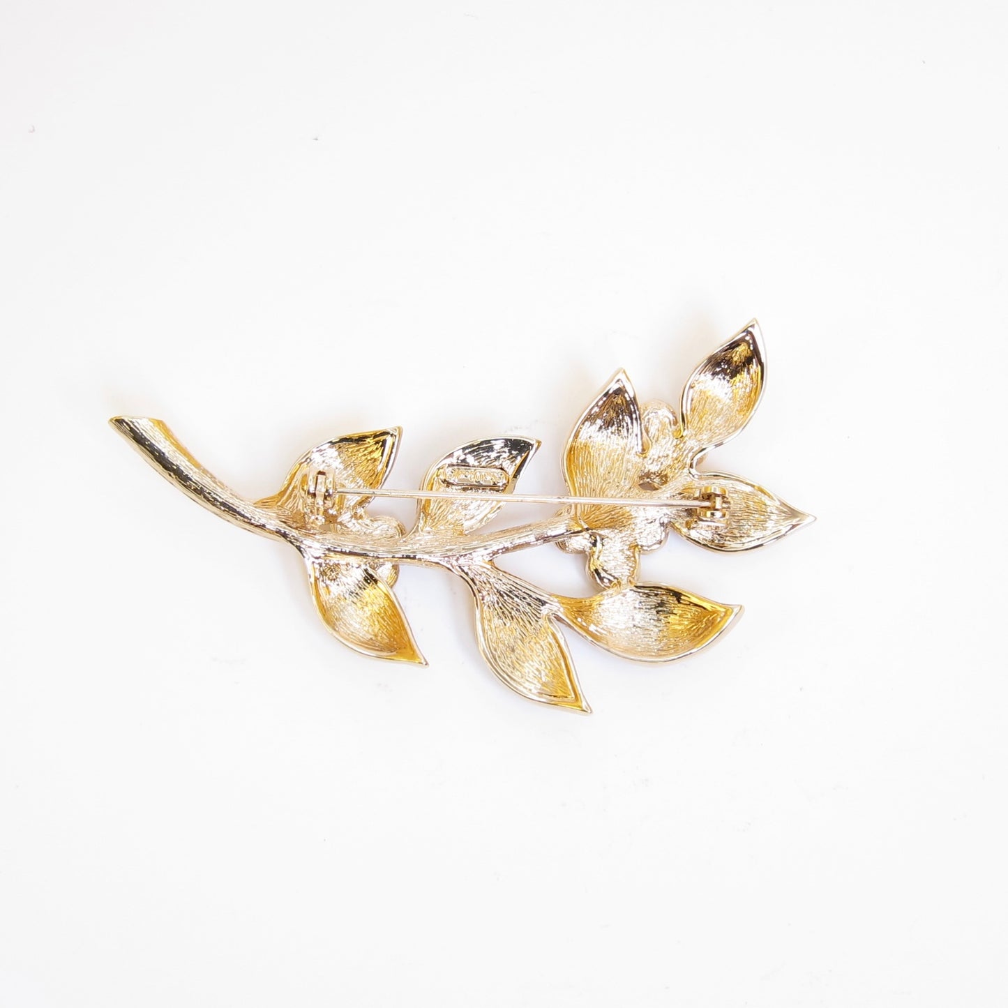 Christian Dior Vintage Flower Motif and Rhinestone Golden Brooch