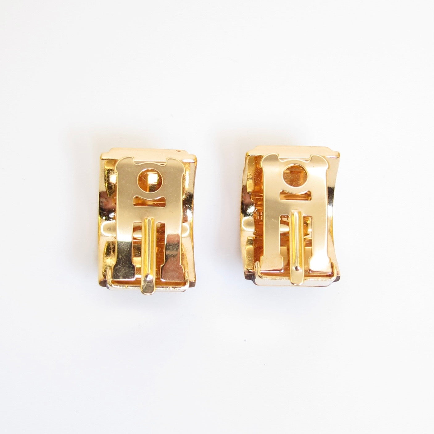 Hermes Vintage Blue Enamel H Pattern Golden Clip-on Earrings