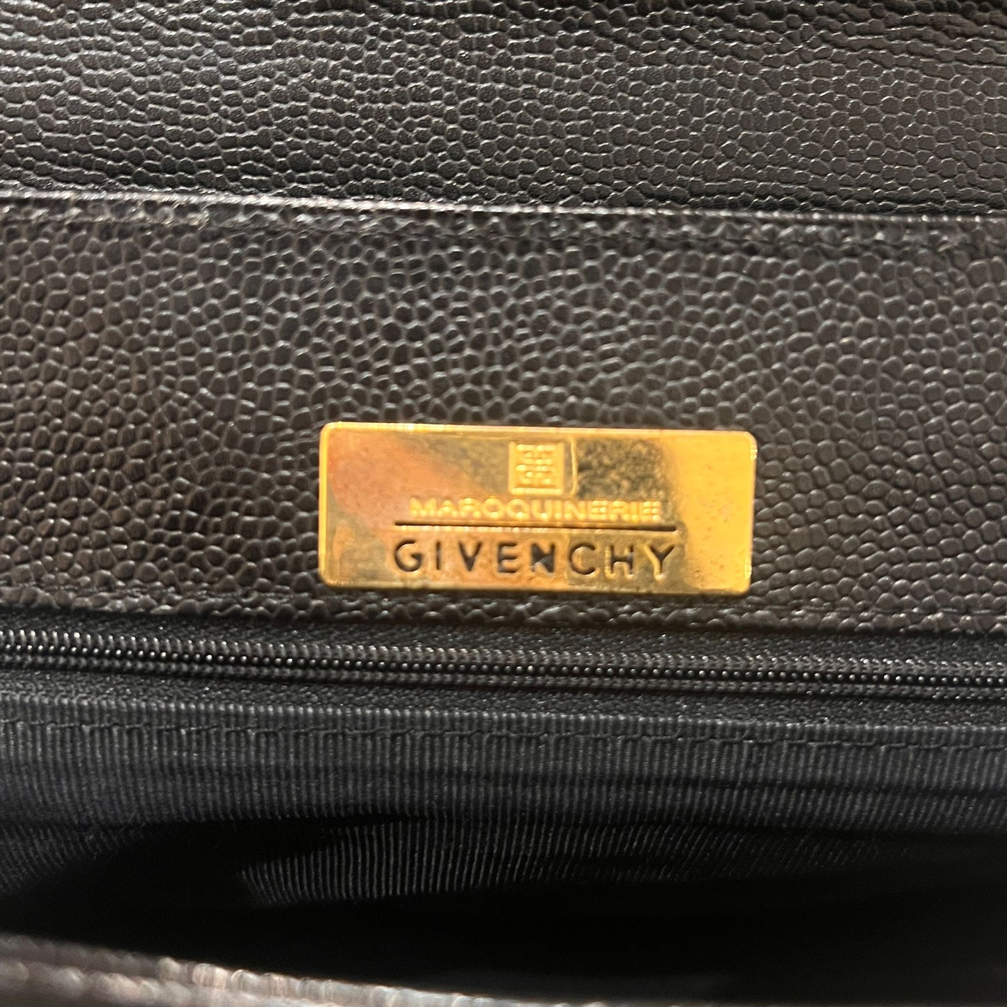 Givenchy Vintage Black Leather Gold Round Clasp Top Handle Handbag