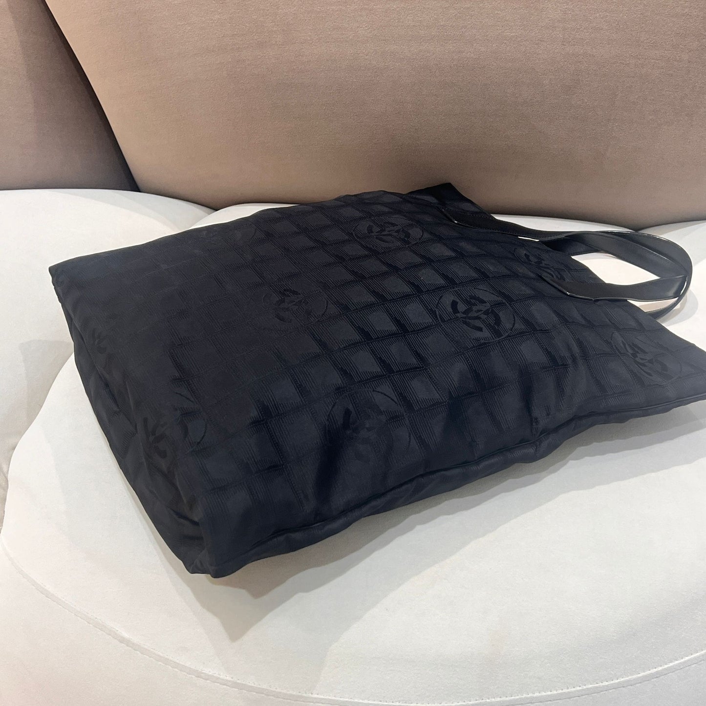 Chanel New Travel Line Black Cc Jacquard Nylon Tote Bag