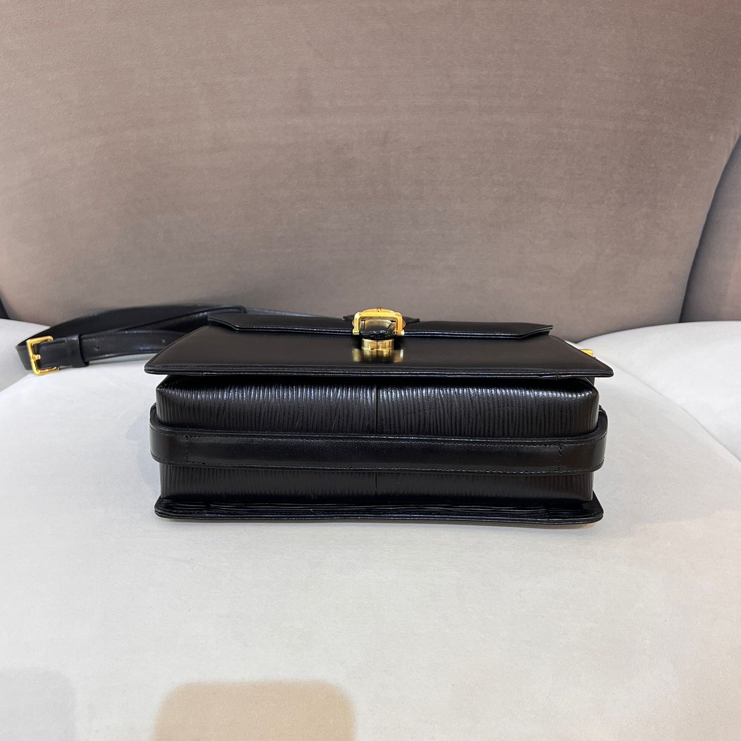 Valentino Garavani Vintage Black Epi Leather Gold Buckle Shoulder Bag