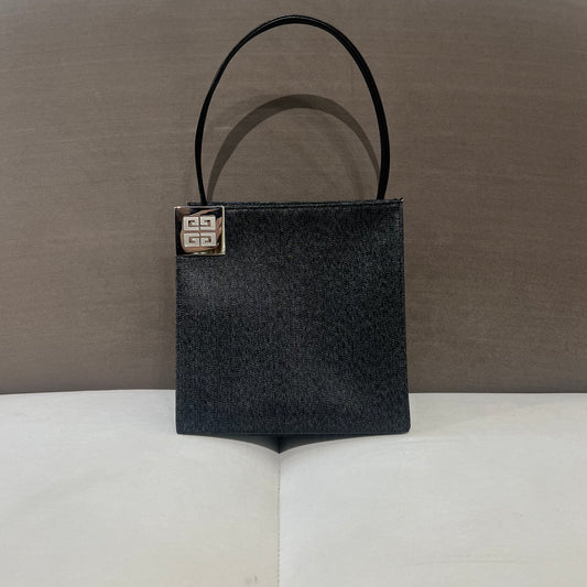 Givenchy Vintage Black Canvas Square Top Handle Bag With Silver Hardware