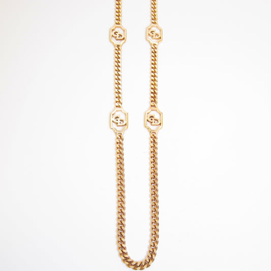 Christian Dior Vintage CD Logo Golden Long Necklace