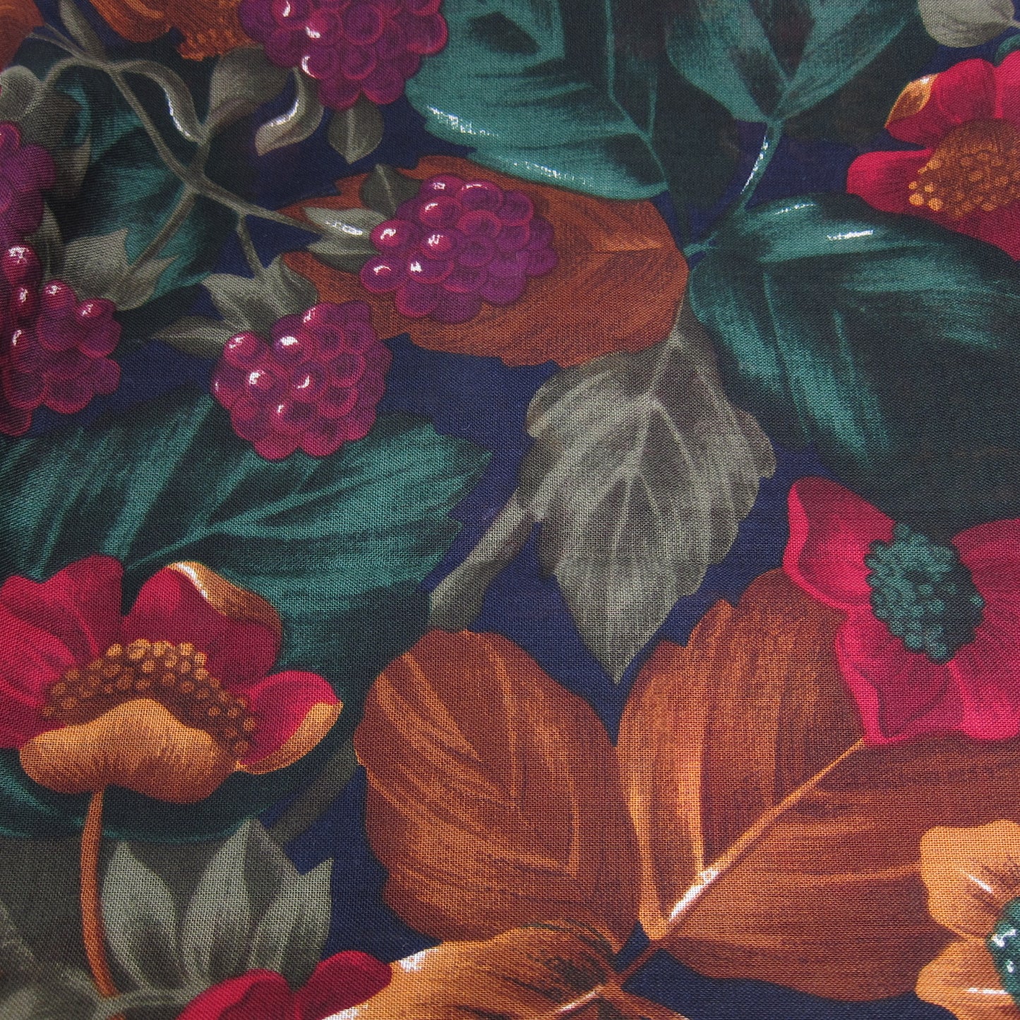 Christian Dior Vintage Floral Motif and Navy Silk-Wool Blend Scarf
