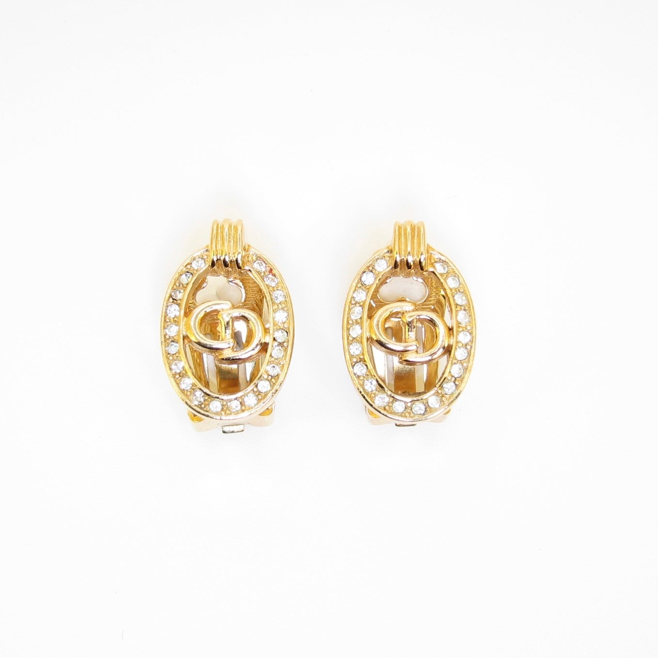 Christian Dior Vintage Rhinestone CD Clip Earrings
