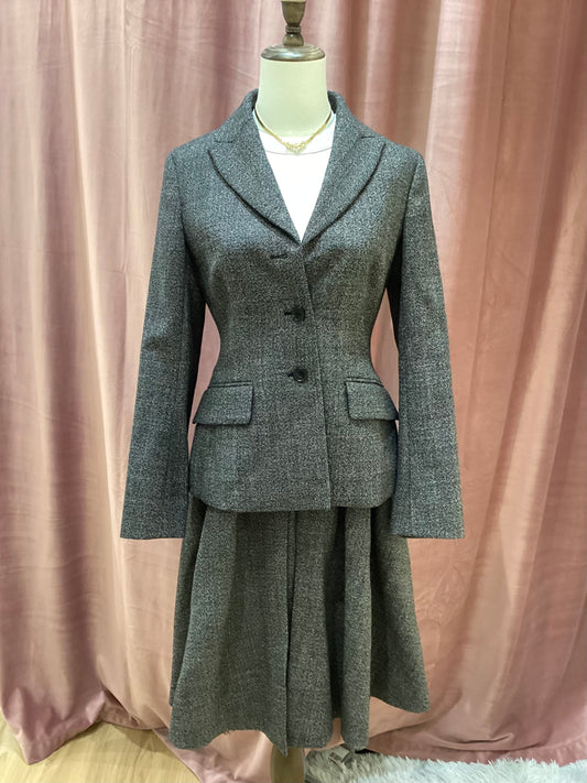 Christian Dior Vintage Gray Wool Coat and Skirt