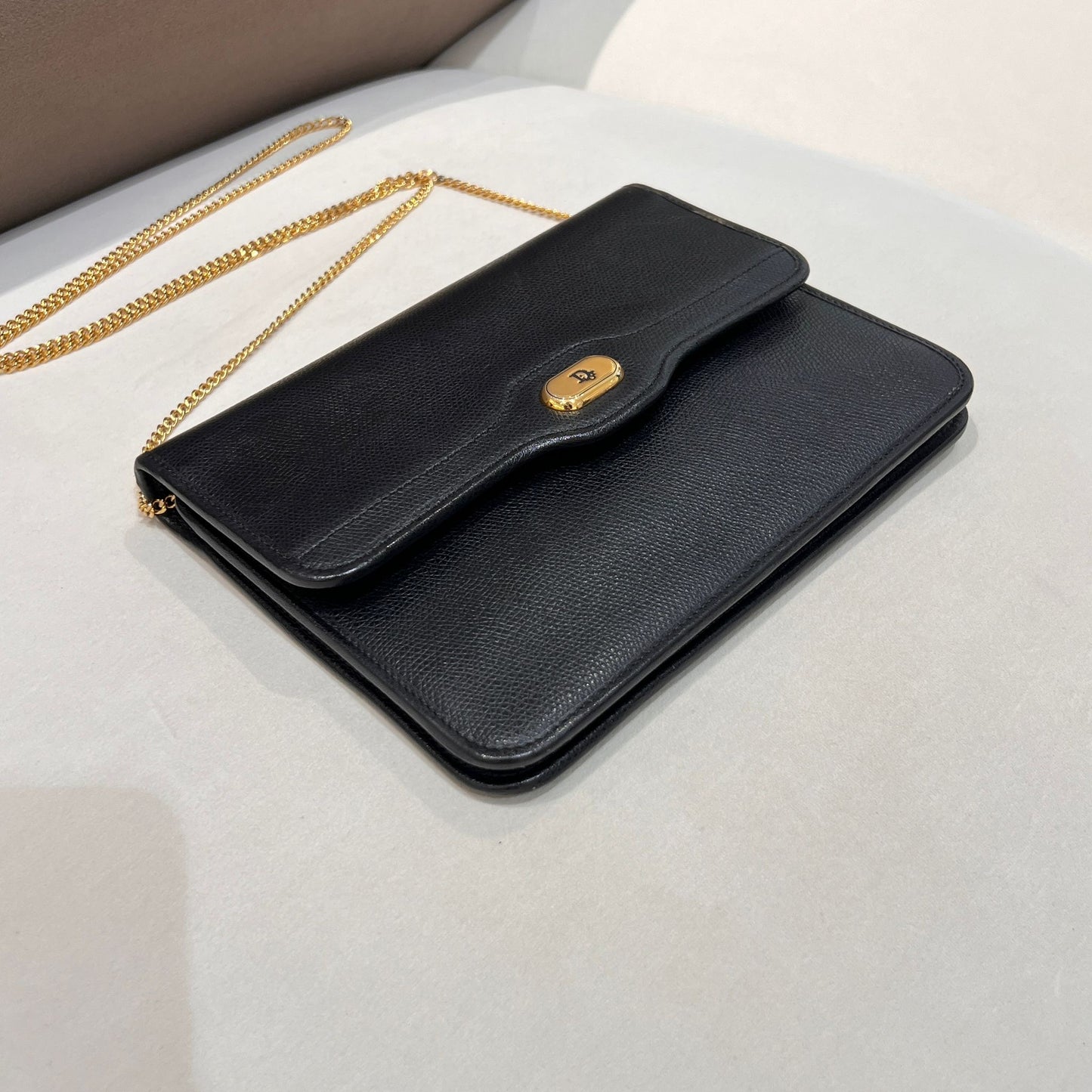 Christian Dior Vintage Black Leather Push-Lock Mini Shoulder Bag