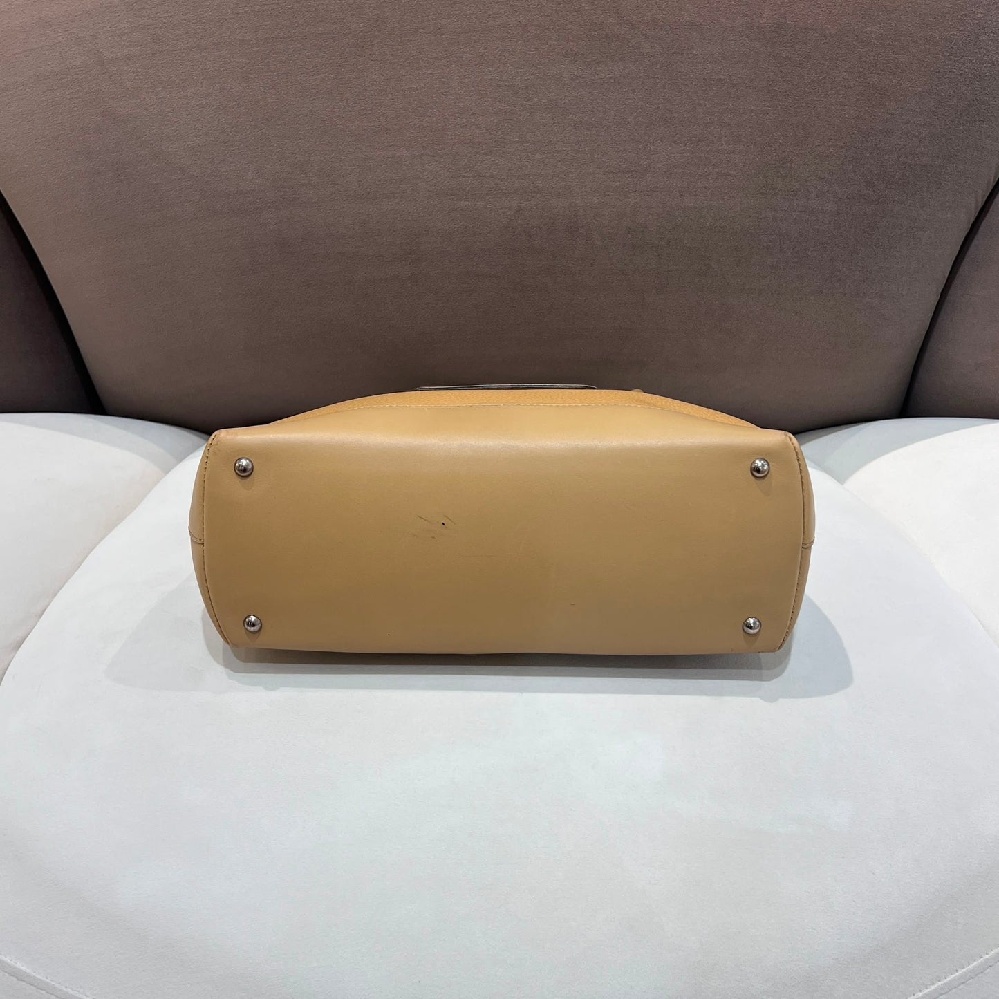 Delvaux Vintage Beige Grained Leather Structured Top Handle Handbag
