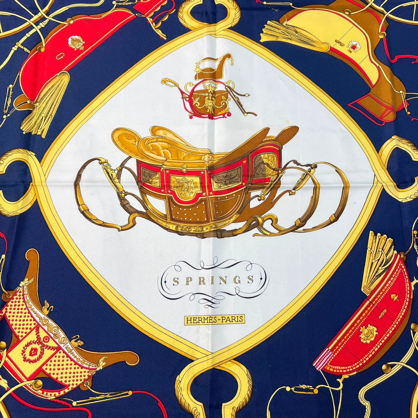 Hermes Vintage Springs Navy Silk Scarf