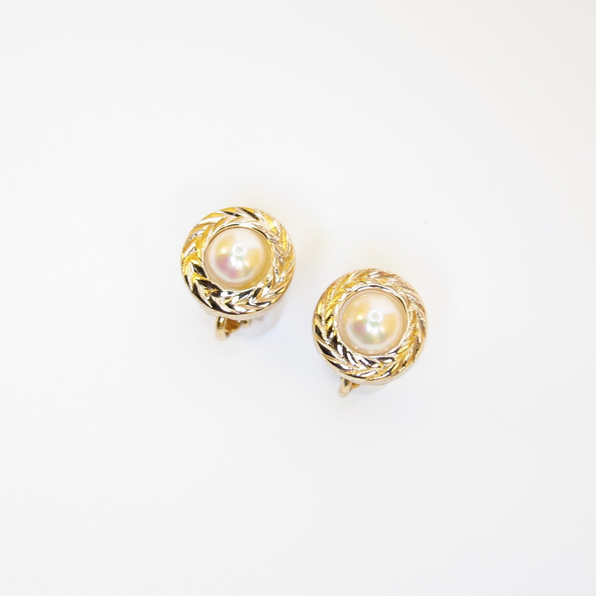 Christian Dior Gold-Tone Round Faux Pearl Clip-On Earrings