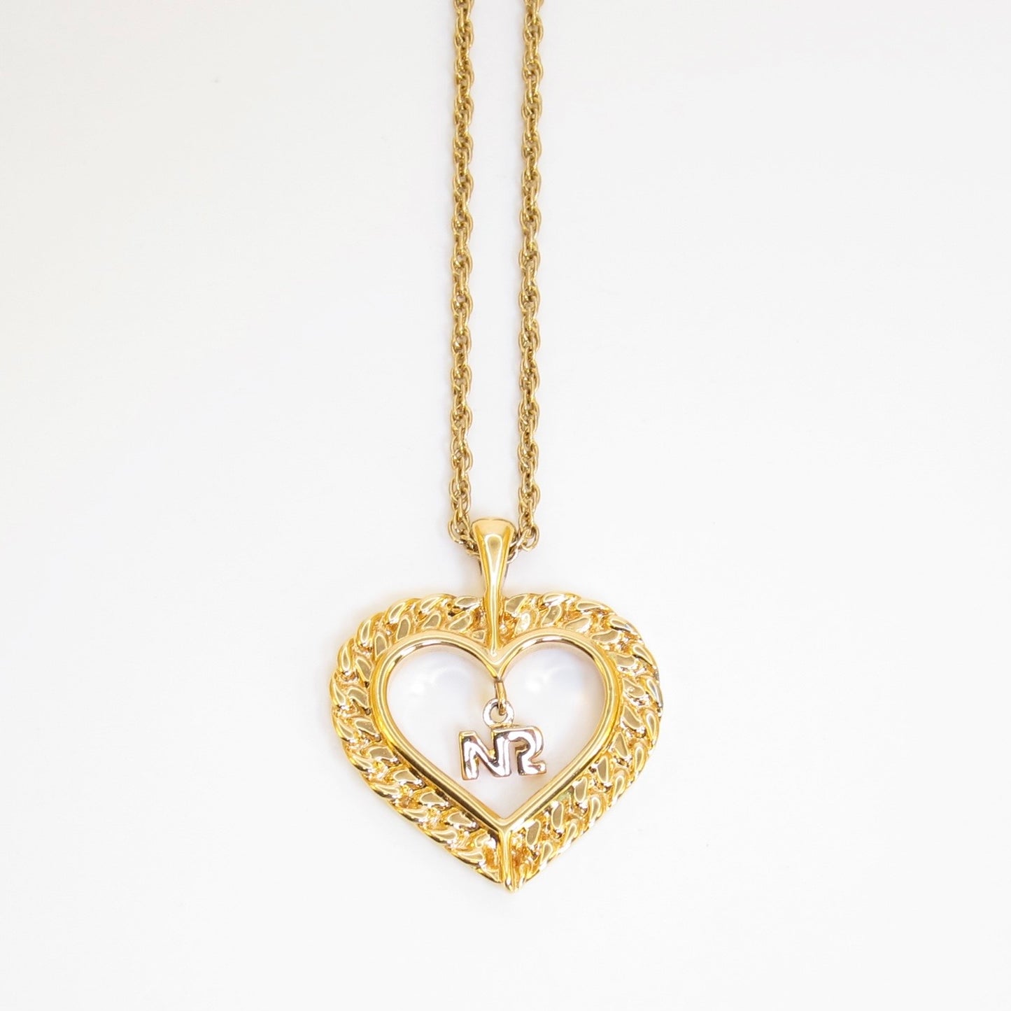 Nina Ricci Vintage NR Logo in Heart Golden Necklace