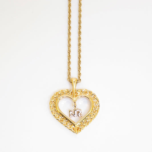 Nina Ricci Vintage NR Logo in Heart Golden Necklace