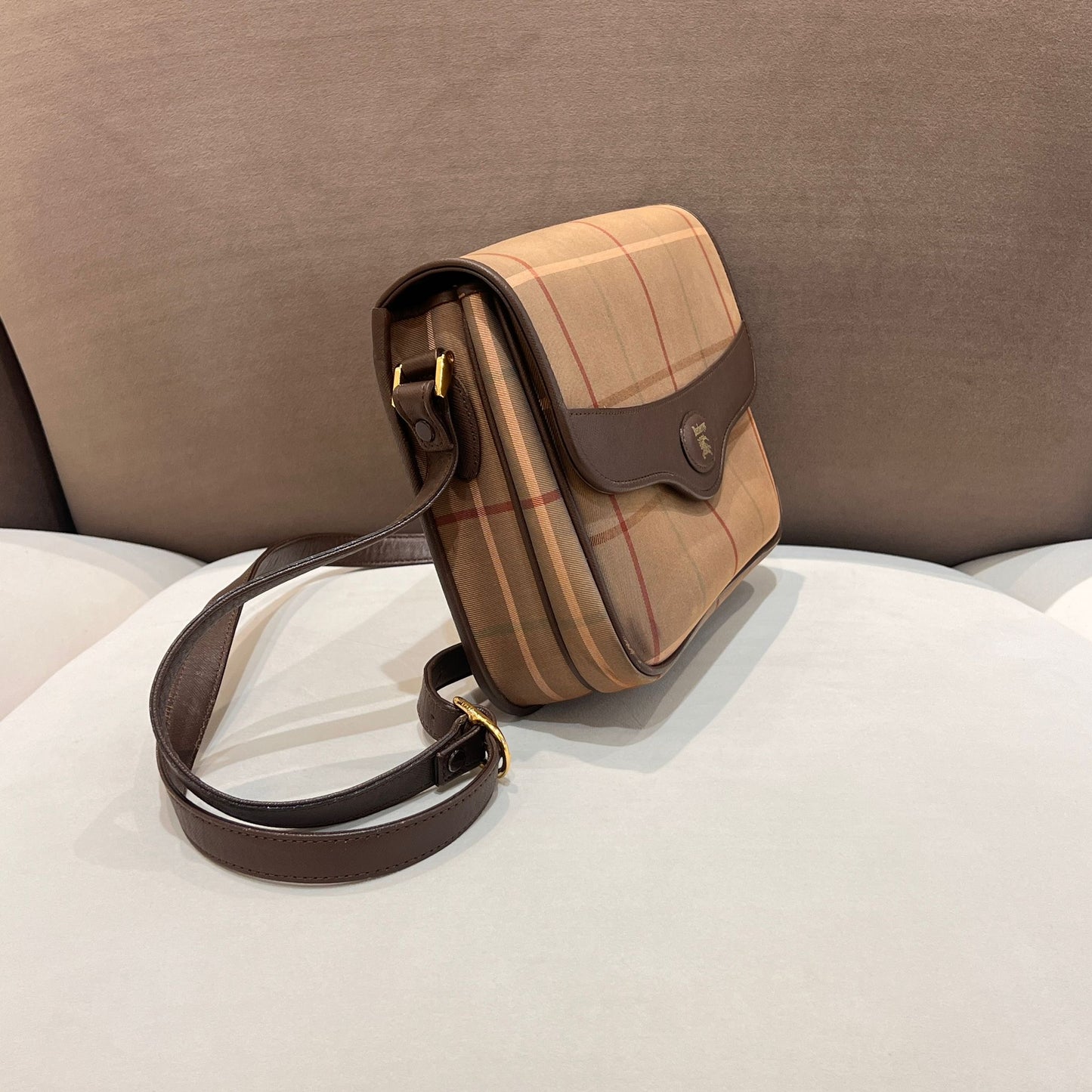 Burberry Vintage Check Canvas Brown Leather Shoulder Bag