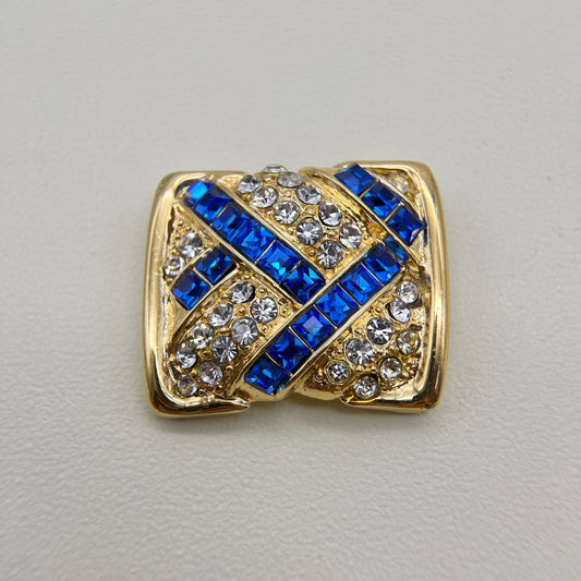 Yves Saint Laurent Vintage Blue and White Rhinestone Golden Brooch