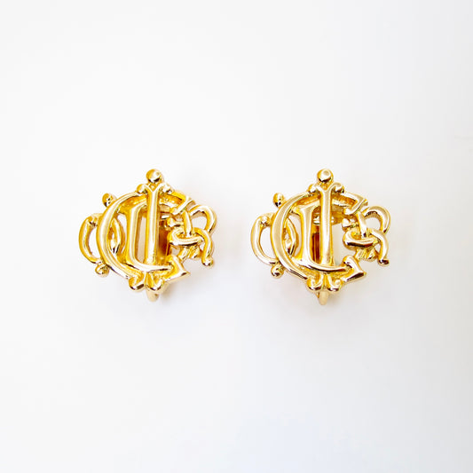 Christian Dior Vintage Dior Logo Golden Clip-on Earrings