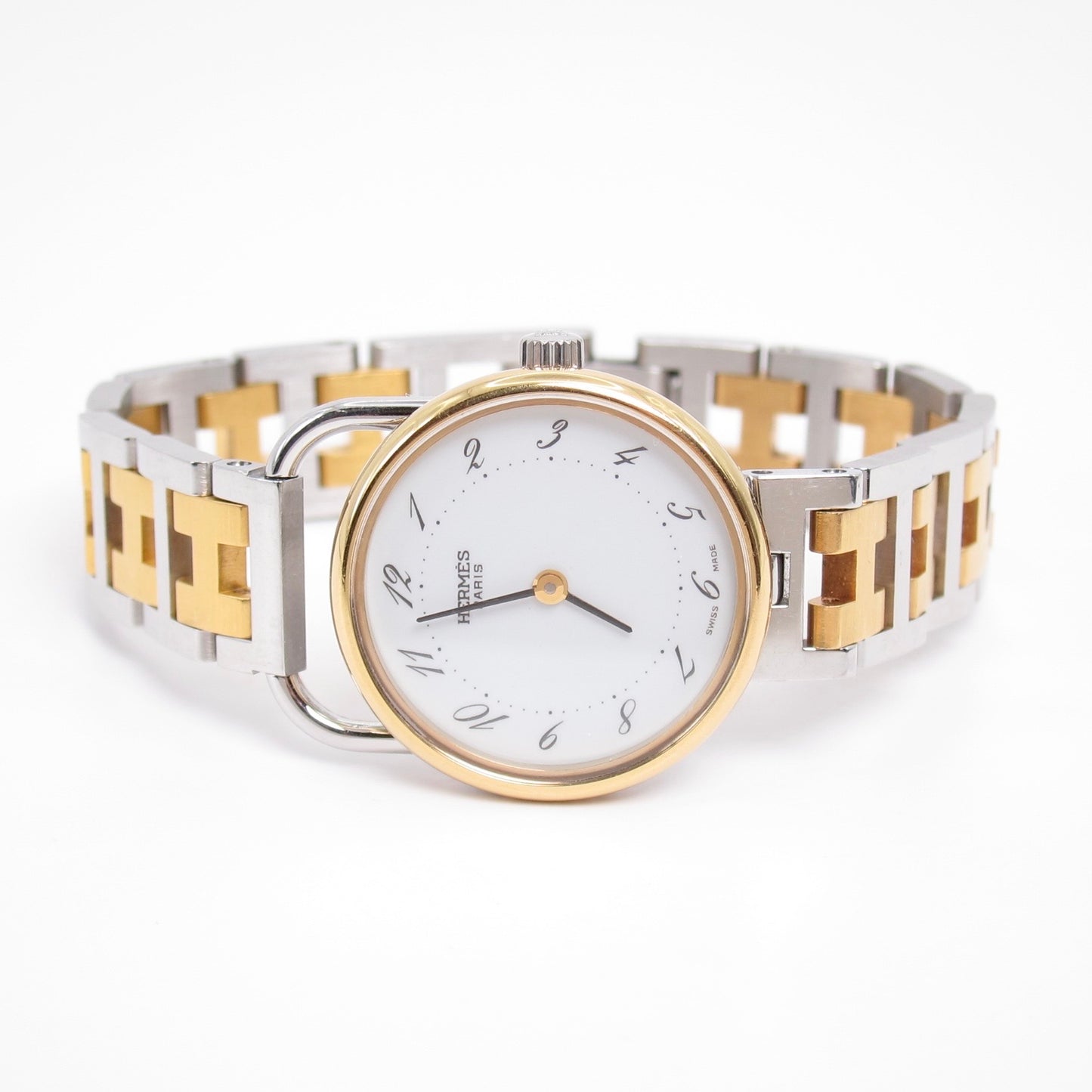 Hermes Vintage Arceau White Face with H Bracelet Two Tone Watch