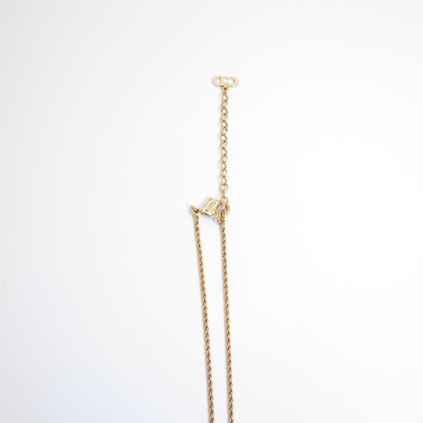 Christian Dior Vintage CD Logo Ribbon with Rhinestone Golden Necklace