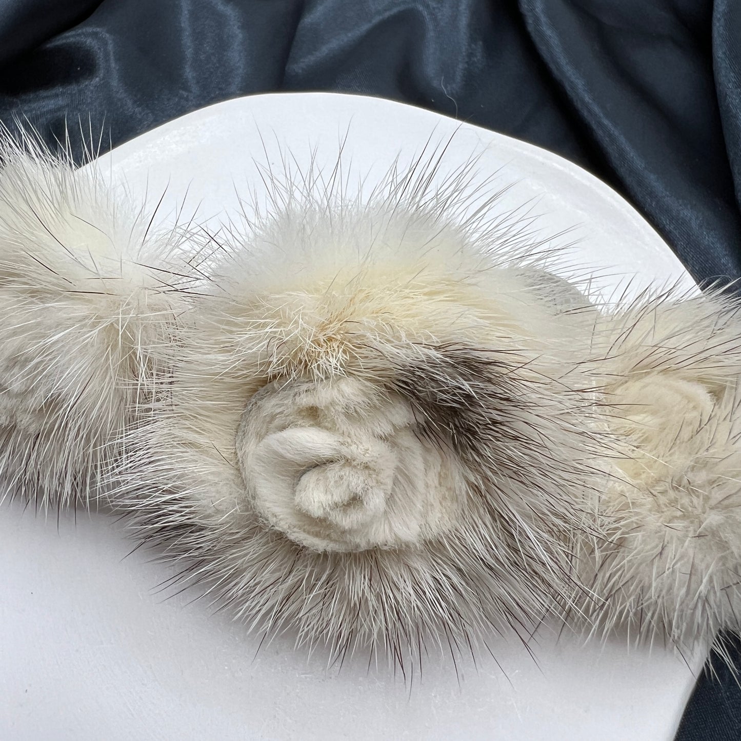 Fendi Vintage Fur Flower with Leather Necklace