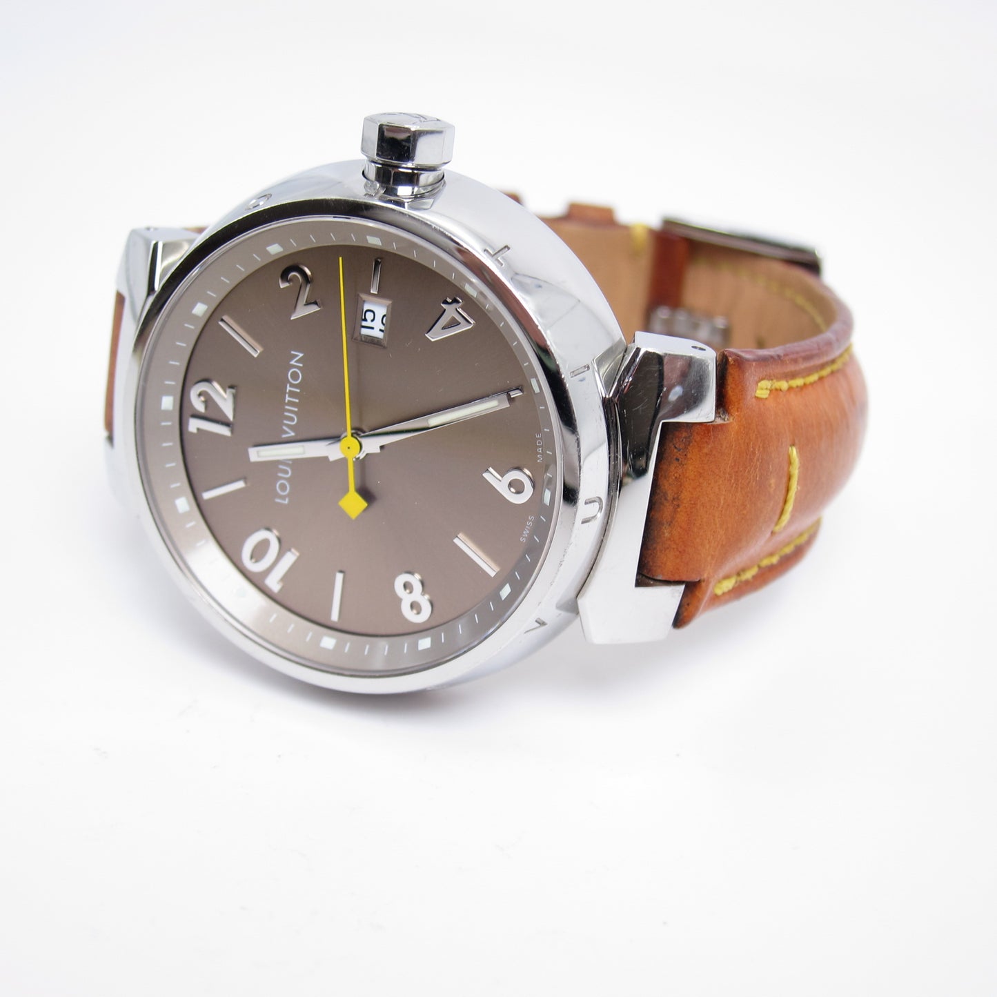 Louis Vuitton Vintage Tambour Brown Face and Leather Strap Watch