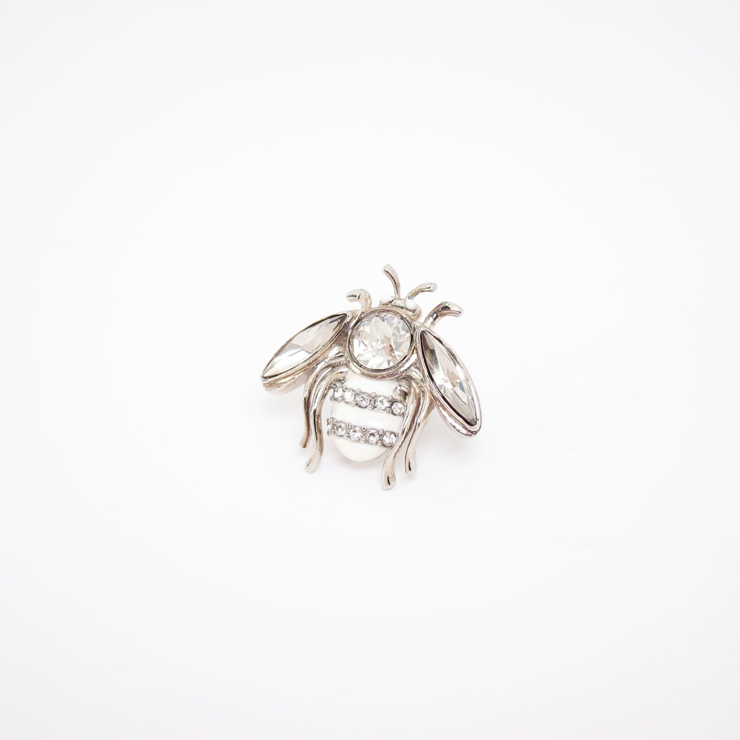 Christian Dior Vintage Bee Motif with Rhinestone White and Silver Brooch