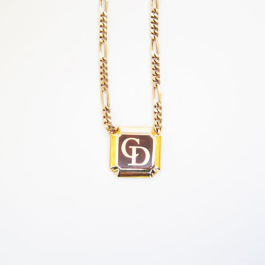 Christian Dior Vintage CD Logo in Amber and Golden Necklace