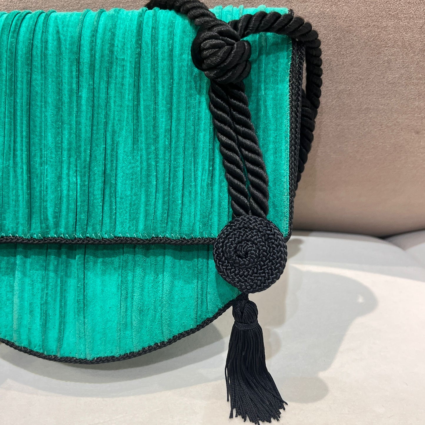 Christian Dior Vintage Emerald Pleated Silk Half Moon Shoulder Bag