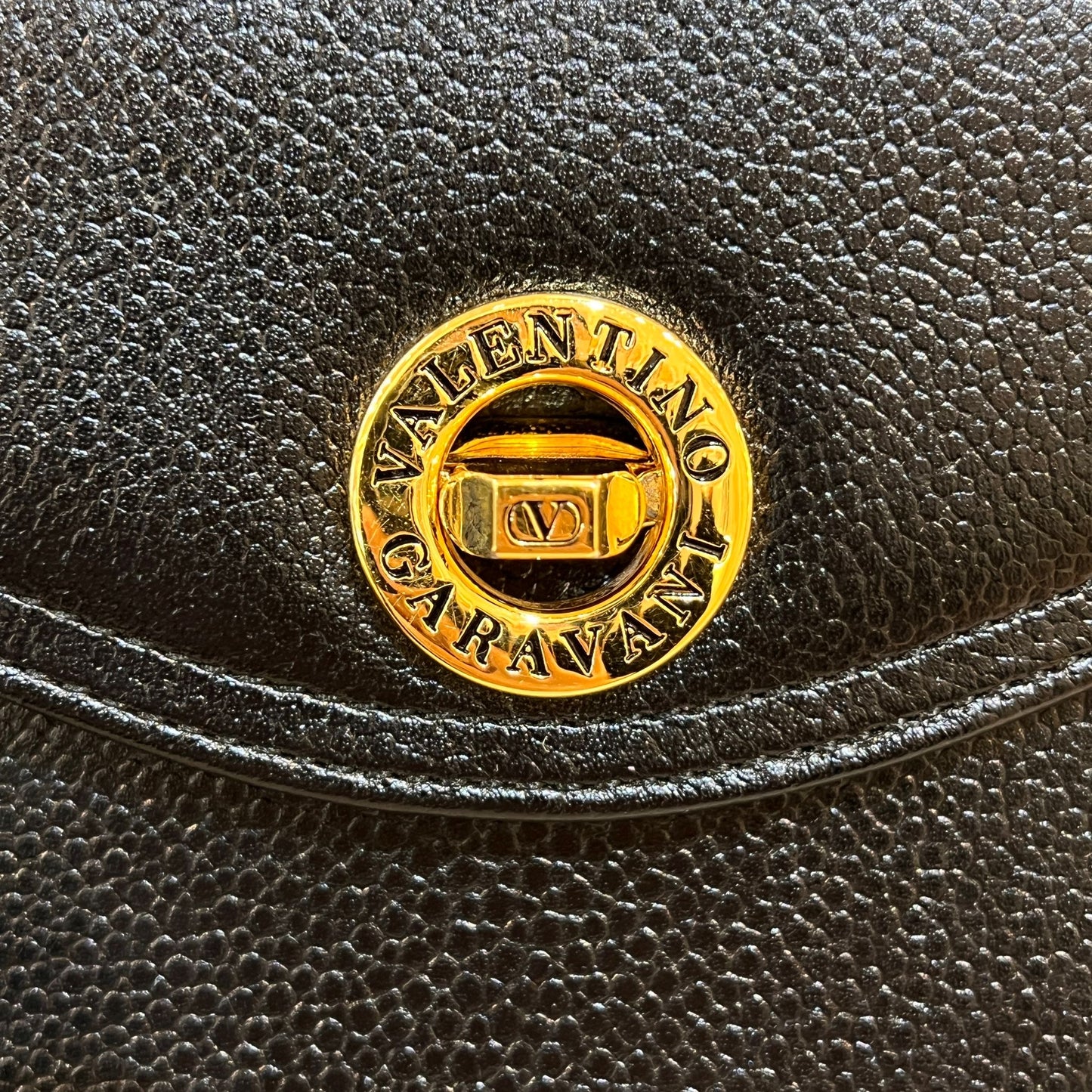 Valentino Garavani Vintage Black Leather Gold Turn-Lock Top Handle Bag