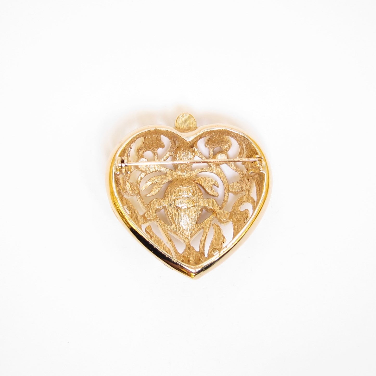 Christian Dior Vintage Heart with Red Stone and Rhinestone Golden Brooch