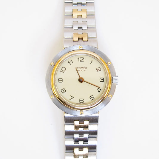 Hermes Vintage Olympia Ivory Face with Date and H Bracelet Two Tone Watch