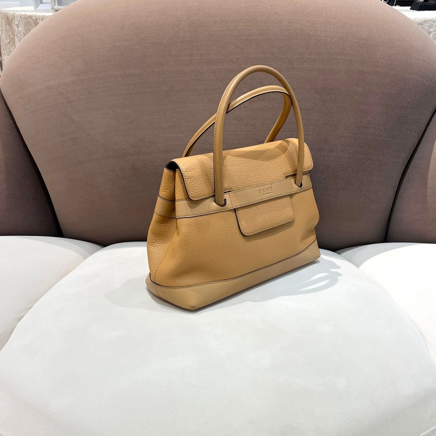Delvaux Vintage Beige Grained Leather Structured Top Handle Handbag