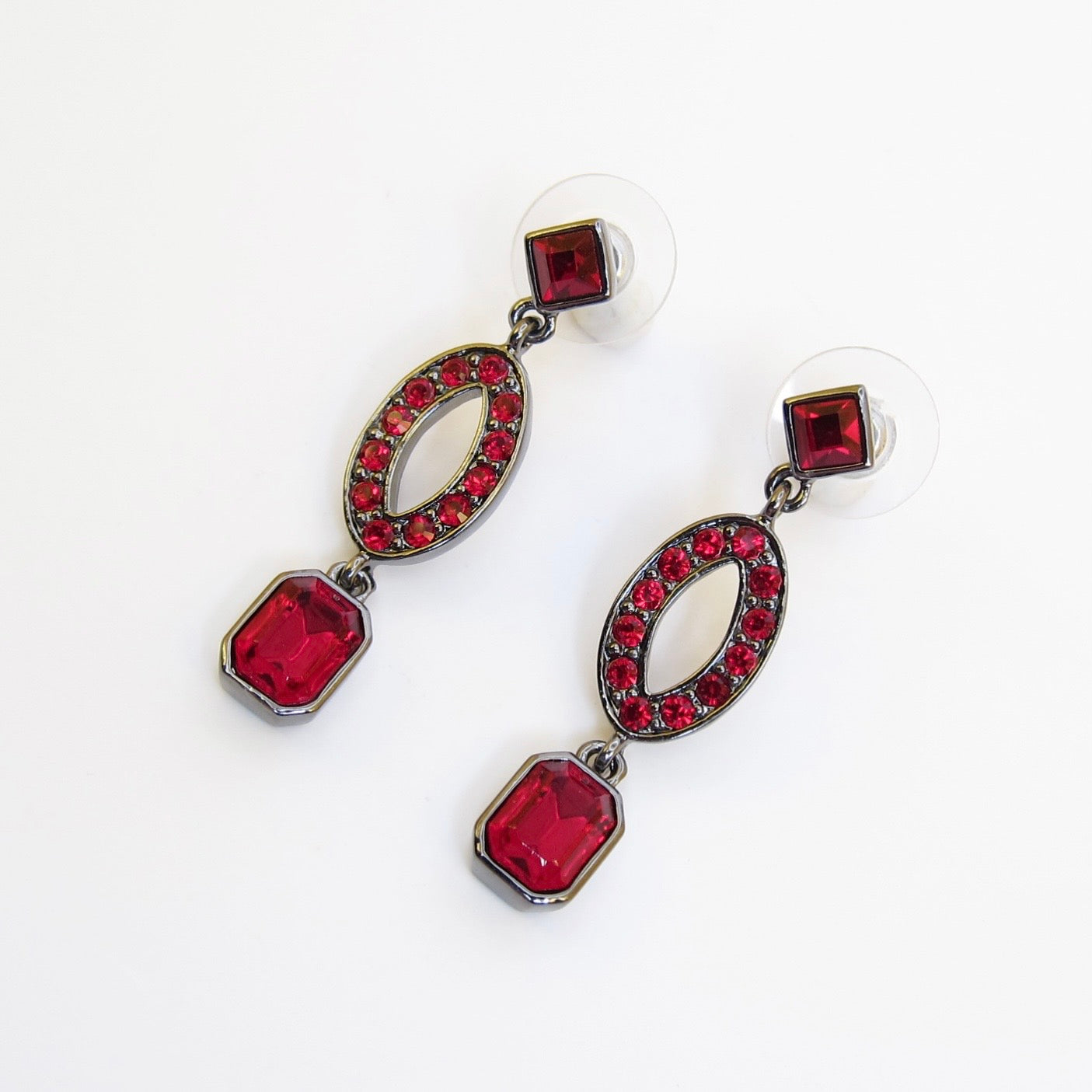 Givenchy Vintage Red Color Stone Geometric Drop Earrings