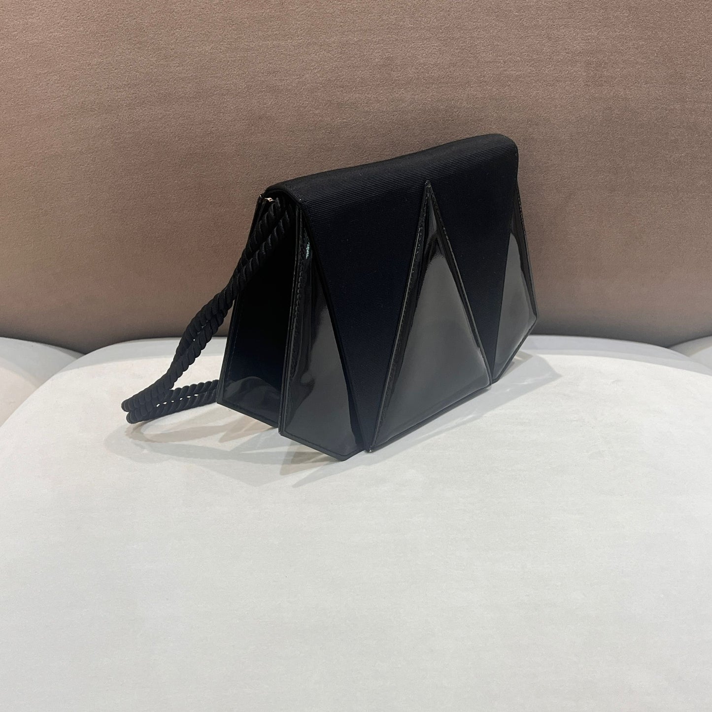 Vintage Geometric Leather Black Triangular Flap Shoulder Bag