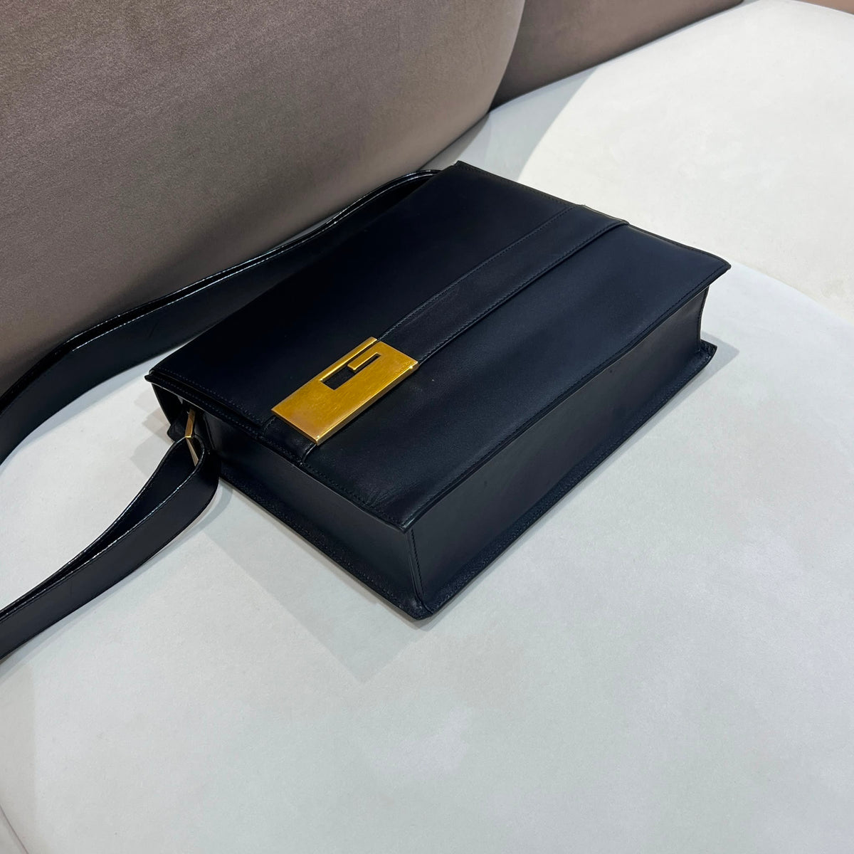 Gucci Vintage Black Leather G-Square Shoulder Bag